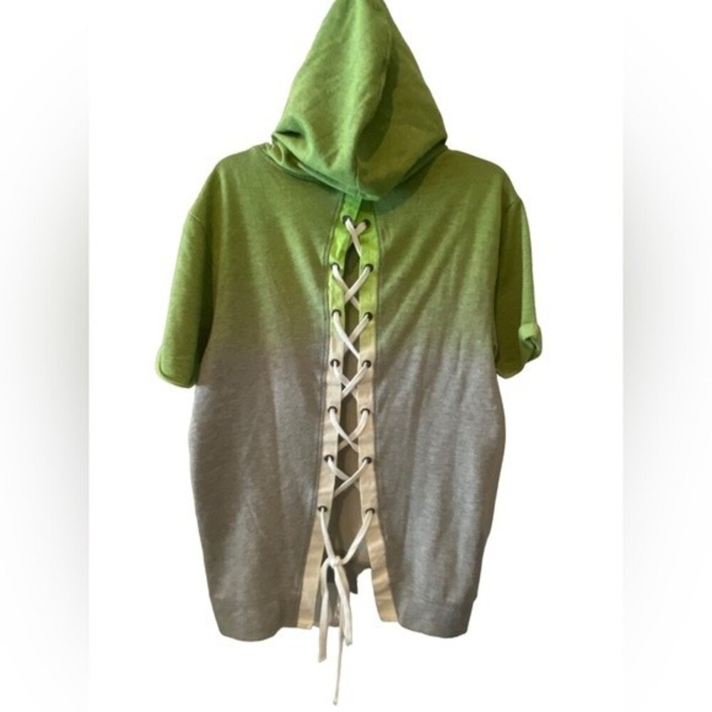 Rocawear Lace up back ss hoodie / swimsuit cover up ombré lime green & gray XL
